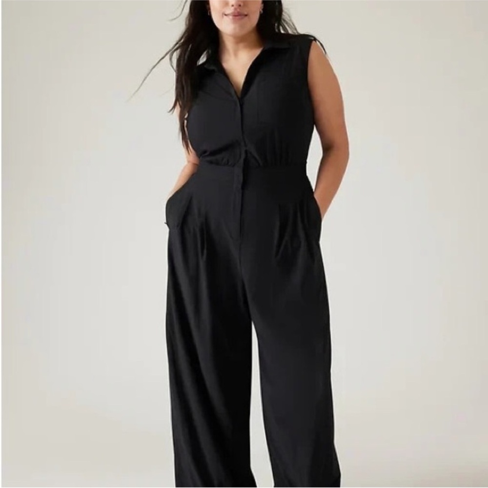 ATHLETA Black Sleeveless Zip Up Wide-Leg Jumpsuit, Size 14